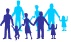 logo PCPR, niebieskie sylwetki trojga dorosłych oraz dojga dzieci trrzymających się za ręce