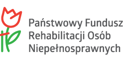 logo Państwowego Funduszu Rehabilitacji Osób Niepełnosprawnych. Po lewej stronie grafika czerwono zielonej róży. Z prawej strony nazwa Funduszu