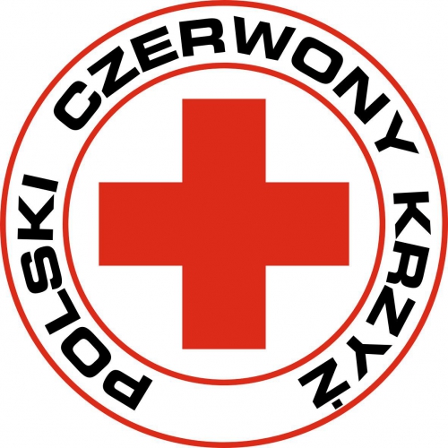 napis polski czerwony krzyż otaczający czerwony krzyż